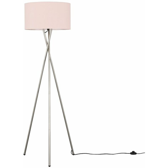 Floor Lamp Tripod Camden Light in Brushed Chrome with Cylinder Lampshade - Pink