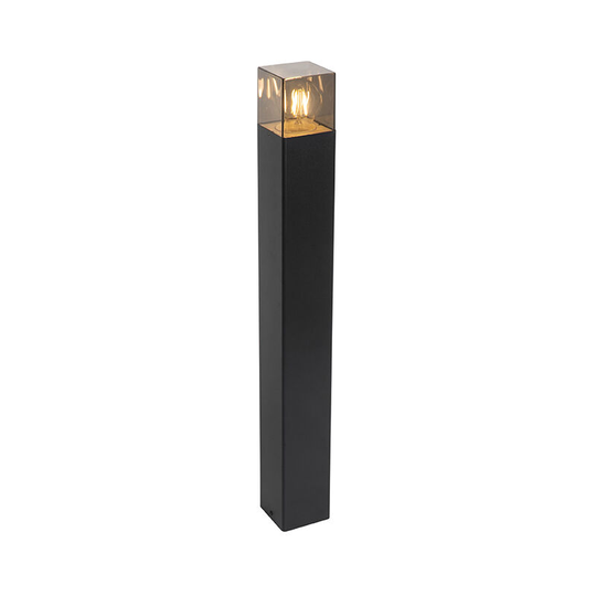 Qazqa - Standing outdoor lamp black 70 cm IP44 with smoke glass - Denmark - Black