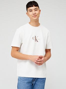 Calvin Klein Jeans Archival Monogram Waffle T-Shirt - Light Grey, Light Grey, Size S, Men