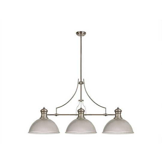 Luminosa Lighting - 3 Light Telescopic Ceiling Pendant E27 With 38cm Dome Glass Shade, Polished Nickel, Clear