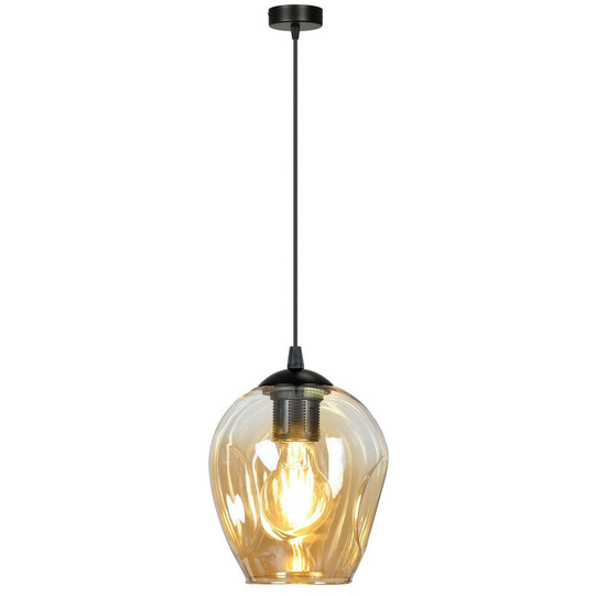 Emibig Istar Black Dome Pendant Ceiling Light with Amber Glass Shades, 1x E27