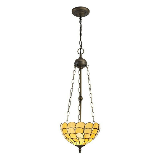 Luminosa Lighting - 3 Light Uplighter Ceiling Pendant E27 With 30cm Tiffany Shade, Beige, Clear Crystal, Aged Antique Brass
