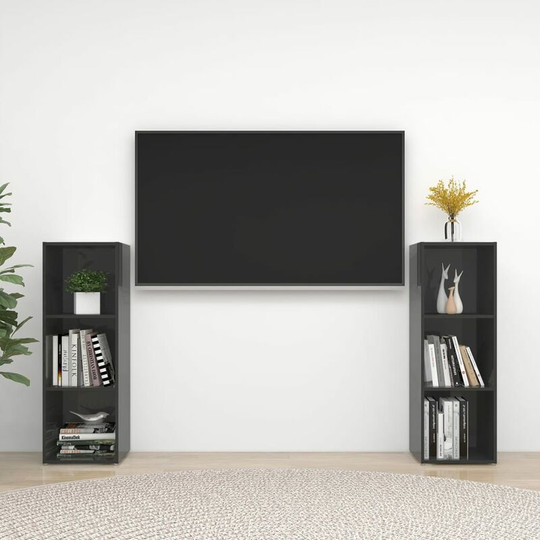Topdeal - tv Cabinets 2 pcs High Gloss Grey 107x35x37 cm Chipboard FF3079915_UK