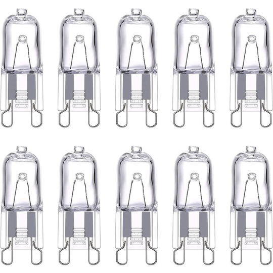 Aougo - 10 Pack G9 Halogen Bulbs 40W, 500lm 2200K Warm White, Clear Capsule, Bi-Pin G9 Base Halogen Bulb, No Strobe, No Flicker, 360° Beam Angle, for