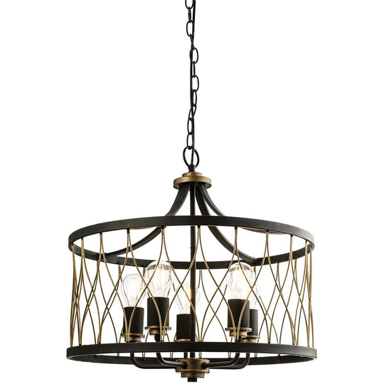 Endon Heston - 5 Light Cylindrical Ceiling Pendant Matt Black, Rustic Bronze Effect, E27