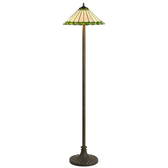 Luminosa Lighting - 2 Light Stepped Design Floor Lamp E27 With 40cm Tiffany Shade, Green, Crystal, Aged Antique Brass