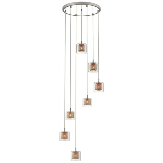 7 Light Spiral Cluster Pendant Mesh Chrome, Copper, Glass, G9 - Spring Lighting