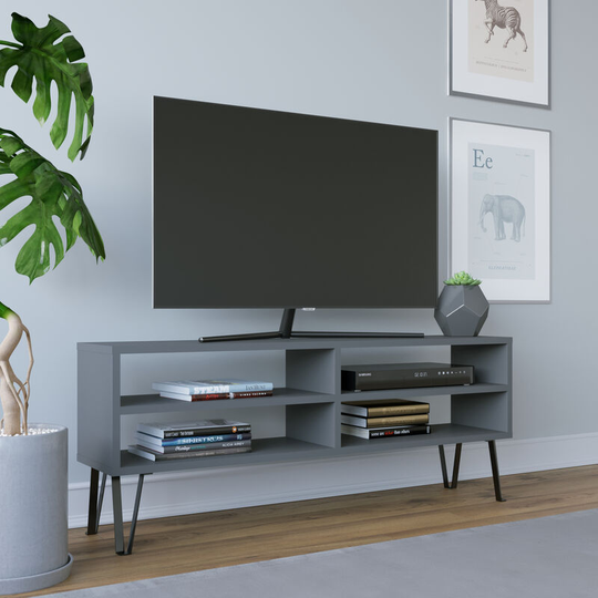 DECOROTIKA Farrar Modern TV Stand TV Unit TV Cabinet Multimedia Centre with Open Shelves - Anthracite