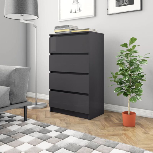Sideboard High Gloss Grey 60x35x98.5 cm Chipboard - Grey