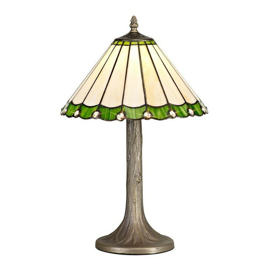 Luminosa Lighting - 1 Light Tree Like Table Lamp E27 With 30cm Tiffany Shade, Green, Crystal, Aged Antique Brass