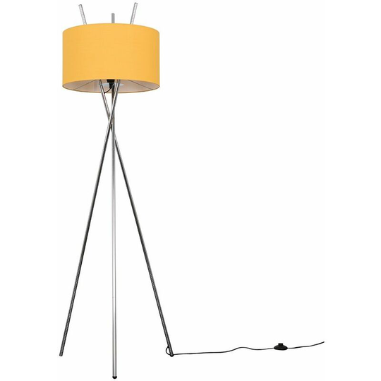 Tripod Floor Lamp Crawford Standard Light in Chrome with Cylinder Lampshade - Mustard + led Bulb