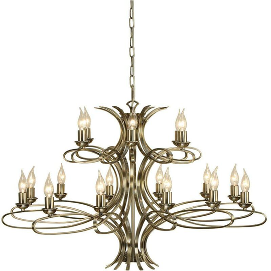 Interiors - 18 Light Chandelier Brushed Brass Effect Plate Finish, E14