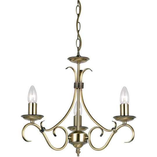 Endon Collection Lighting - Endon Bernice - 3 Light Multi Arm Ceiling Pendant Antique Brass, E14
