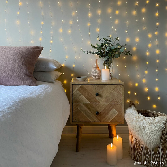 2m Plug In Copper Wire led Curtain Light Warm White | Indoor Home Backdrop Firefly Decoration - Warm White