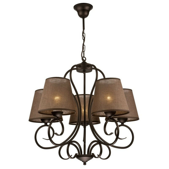 Lorenzo Multi Arm Pendant Ceiling Light, Fabric Shade, Brown, 5x E27