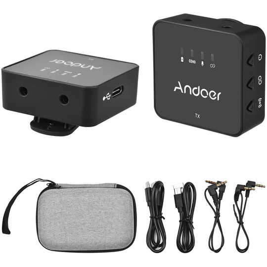 Andoer - One-Trigger-One 2.4G Wireless Microphone System (1 Transmitter + 1 Receiver) Clip On Microphone Max.30M Effective Range with 3.5mm trs &