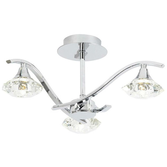 Endon Langella - 3 Light Semi Flush Multi Arm Ceiling Light Chrome, Clear Crystal, G9