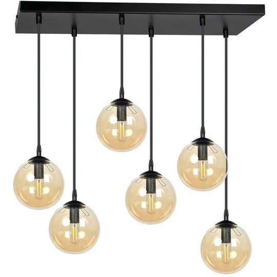 Emibig Lighting - Emibig Cosmo Black Globe Cluster Pendant Ceiling Light with Amber Glass Shades, 6x E14