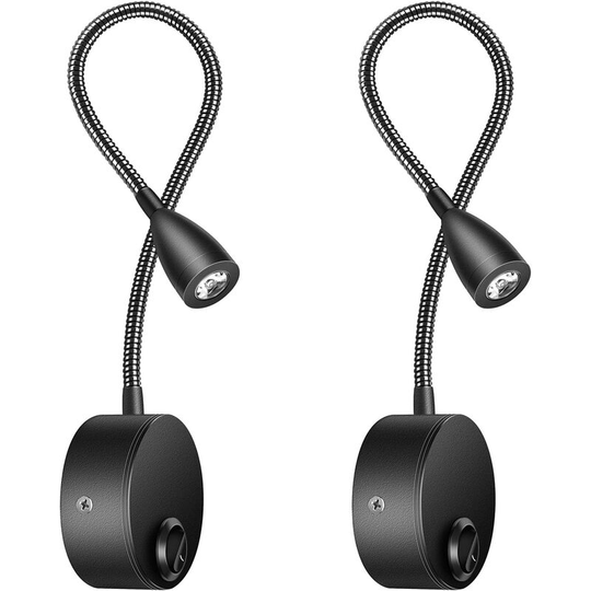 Aougo - Bedside Wall Sconce Set of 2 led Wall Lights Gooseneck Reading Lamp 3W, 3000K Warm White Reading Lamp (Black)