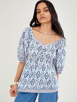 Monsoon Artisan Studio Woodblock Short Sleeve Top - Multi