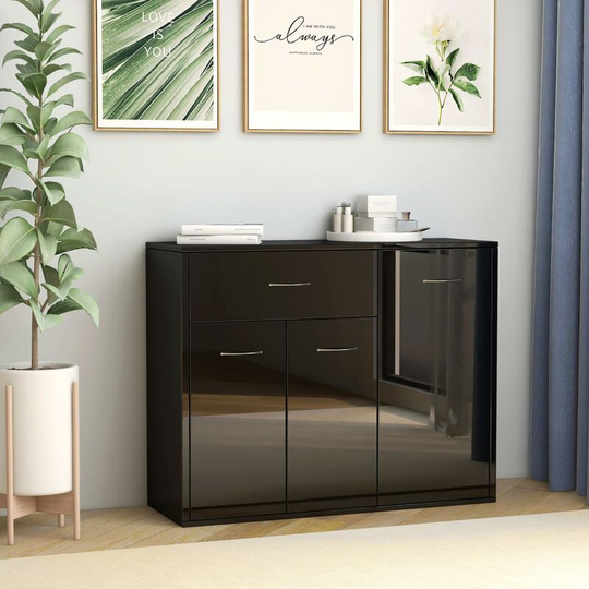 Sideboard High Gloss Black 88x30x70 cm Chipboard - Black