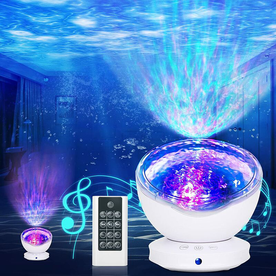 Thsinde - led Projector Lamp Simulation Ocean Waves, Kids Night Light with 8 Color Modes 6 Music Sounds Remote Control Timer Bedside Lamp for Bedroom