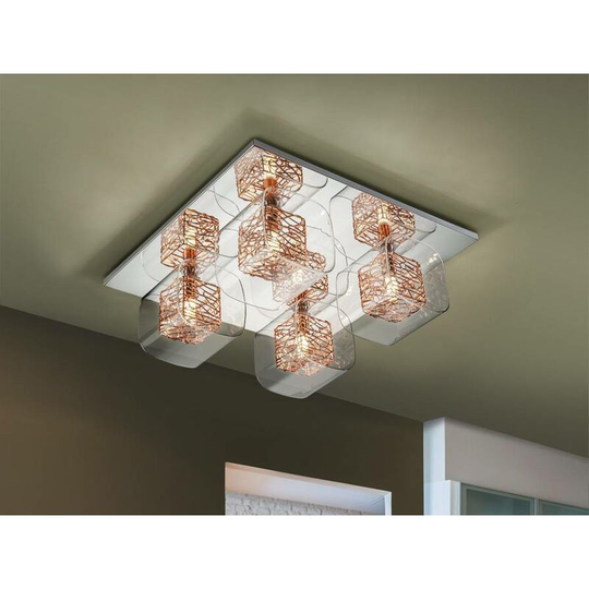 Schuller Lios - 4 Light Crystal Flush Ceiling Light Chrome, copper, G9