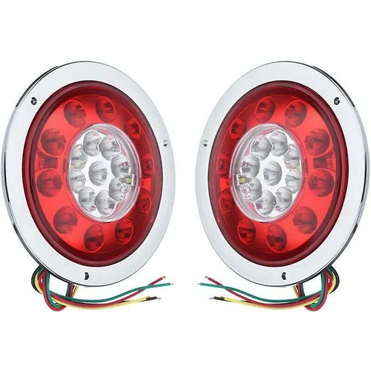 2 Pack 19 led Round Rear Tail Lights Amber Red Truck Trailer Truck Turn Signal 10-30V Silver
