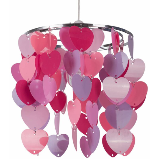 First Choice Lighting - Pink Heart Easy Fit Light Shade - Pink, lilac and violet acrylic with polished chrome plate detail