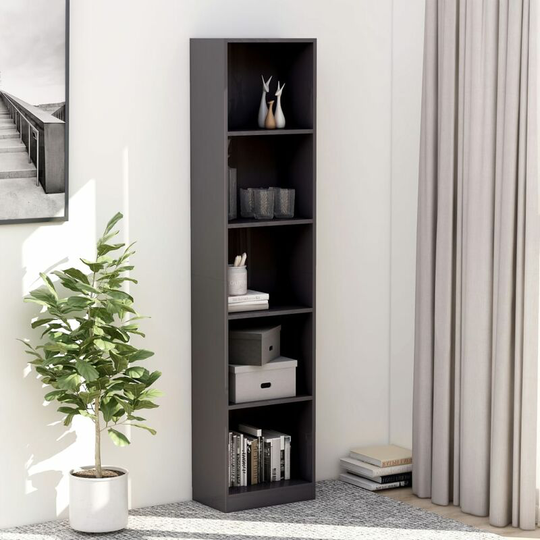 Topdeal - 5-Tier Book Cabinet High Gloss Grey 40x24x175 cm Chipboard FF800854_UK