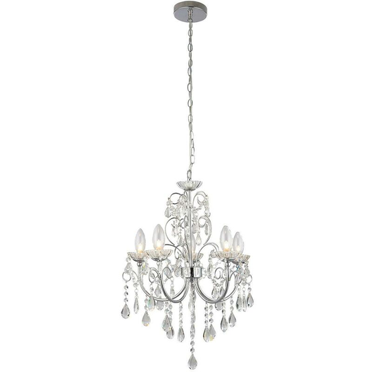 Endon Directory Lighting - Endon Tabitha - 5 Light Bathroom Ceiling Pendant Light Chrome, Clear Crystal (K9) Glass Detail IP44, G9