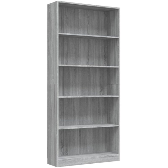5-Tier Book Cabinet Grey Sonoma 80x24x175 cm Engineered Wood vidaXL - Grey