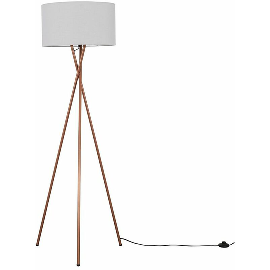 Camden Tripod Floor Lamp in Copper with Drum Shade - Cool Grey - led Bulb
