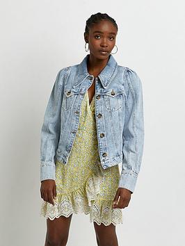 River Island Western Denim Jacket-light Denim, Light Denim, Size 10, Women
