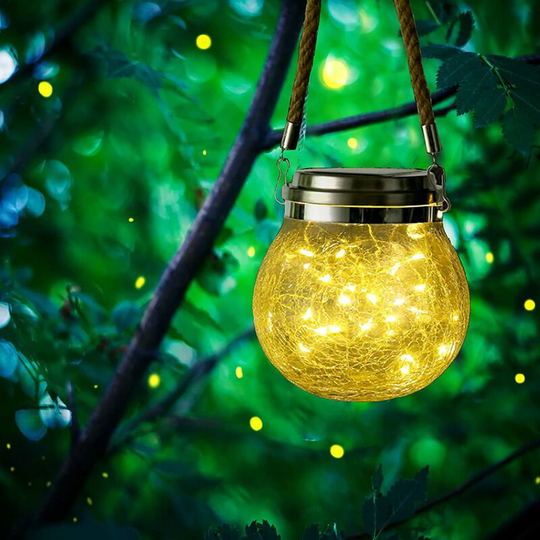 Aougo - Outdoor Solar Lantern, 30 led Solar Powered Hanging Ball Lamp, Crackle Glass Garden Lighting, Mason Jar Lights Indoor Waterproof Decoration