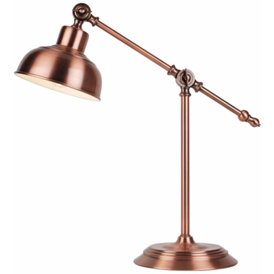 First Choice Lighting - Antique Brushed Copper Lever Arm Table Lamp - Antique brushed copper plate with gloss white detail