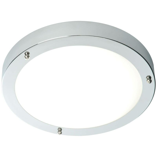 Endon Portico - Bathroom Flush Ceiling Light Chrome, Frosted Glass IP44, E27