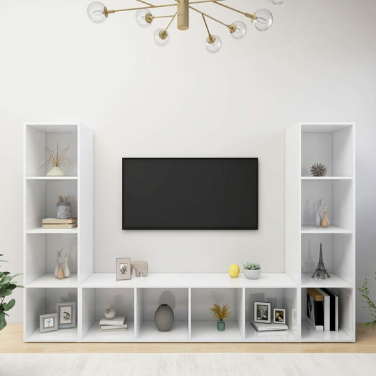Topdeal - tv Cabinets 3 pcs High Gloss White 142.5x35x36.5 cm Chipboard FF3079958_UK