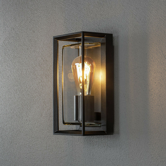 Konstsmide Lighting - Konstsmide Brindisi Outdoor Modern Lantern Wall Light Sensor Black Open Frame Clear Glass E27, IP54