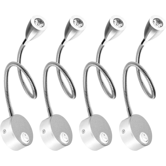 Aougo - Bedside Wall Light Set of 4 led Wall Lights Gooseneck Reading Light 3W, 3000K Warm White Reading Lamp (Silver)