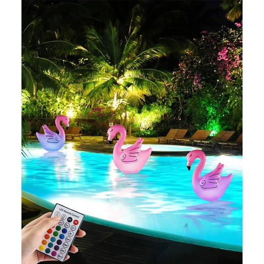 Aougo - 1PCS Floating Solar Flamingo Pool Lights, 16 Colors Outdoor Inflatable Lights Waterproof IP68, led Decorative Night Light for Swimming Pool,
