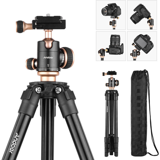 Andoer - Q160SA Camera Tripod Complete Tripods with Panoramic Ballhead Bubble Level Adjustable Height Portable Travel Tripod for dslr Digital Cameras