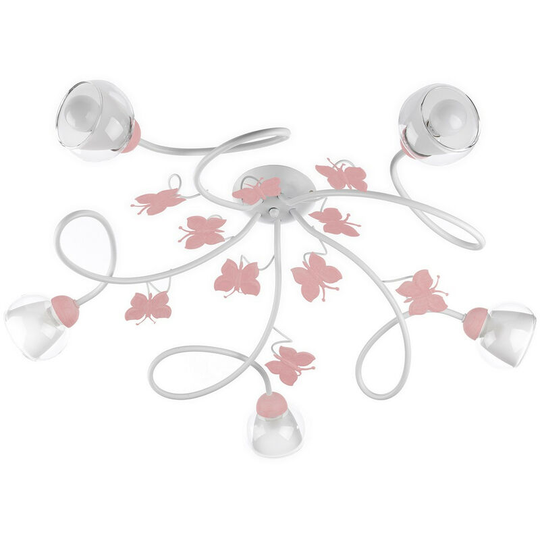 Onli Butterfly 5 Light Multi Arm Semi Flush Ceiling Lamp, Glass Shades