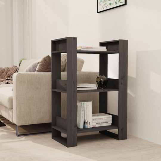Asupermall - Book Cabinet/Room Divider Grey 60x35x91 cm Solid Wood Pine