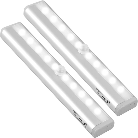 Aougo - 2PCS led Closet Lights Motion Sensor with Magnetic Strip, 10 led Night Lights Battery Operated Closet Lights, Cabinet Lights, Wireless Lights