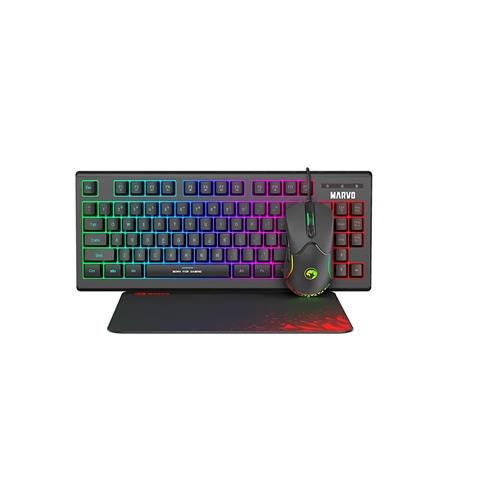Marvo Scorpion CM310-UK 3-in-1 TKL Gaming Bundle Keyboard Mouse and Mouse Pad Wired USB 2.0 3 Colour Backlit Multimedia Anti-ghosting Keys 3200 dpi RGB mouse with Anti-slip Mouse Pad