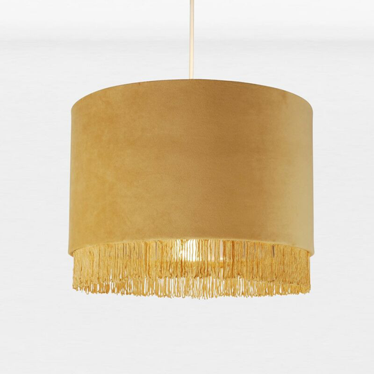 First Choice Lighting - Sand Velvet With Chrome Inner Tassled Light Shade - Sand velvet with chrome inner detail