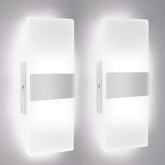 Aougo - 2Pcs led Indoor Wall Sconce, 12W 6000K Cool White Acrylic Wall Lamp, Modern Design Decor Wall Light Fixture for Living Room, Bedroom,