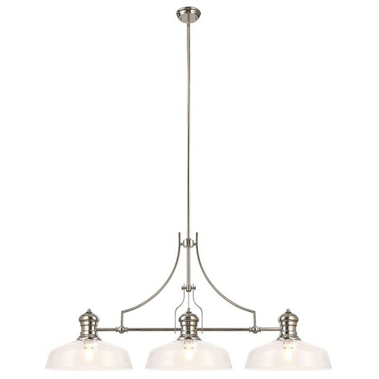 Luminosa Lighting - Linear Ceiling Pendant With 38cm Flat Round Shade, 3 x E27, Polished Nickel, Clear Glass