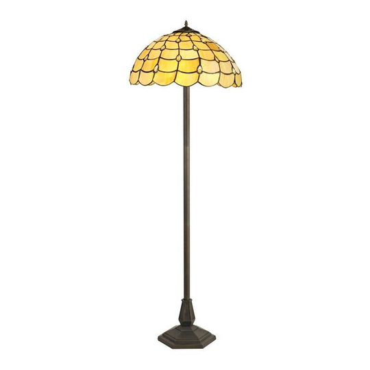 Luminosa Lighting - 2 Light Octagonal Floor Lamp E27 With 40cm Tiffany Shade, Beige, Clear Crystal, Aged Antique Brass